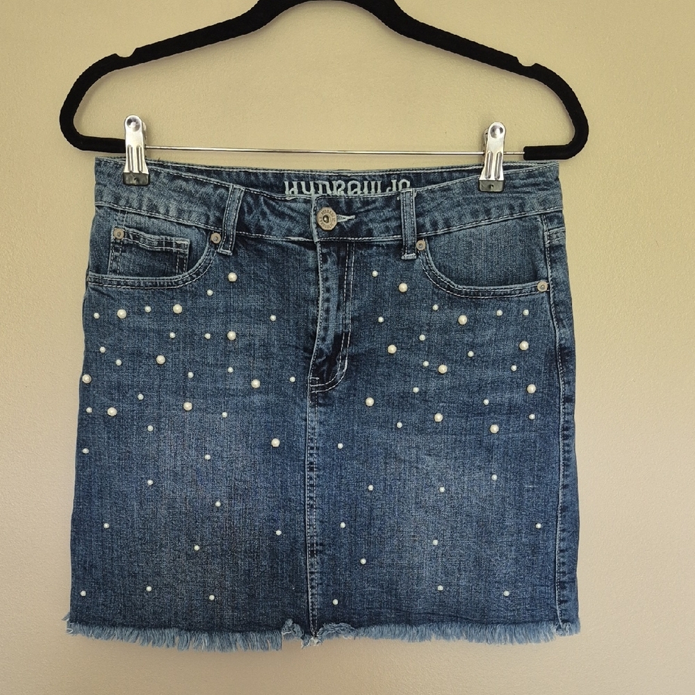 Hydraulic Blue Embellished Mini Pencil Skirt